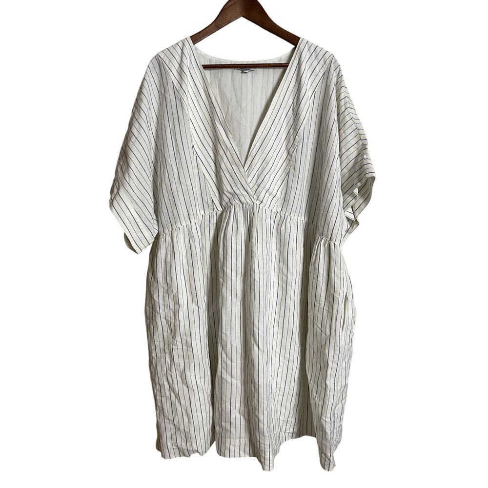 Madewell Plus Linen-Blend V-Neck Dolman-Sleeve Mini Dress in Stripe Womans 3X